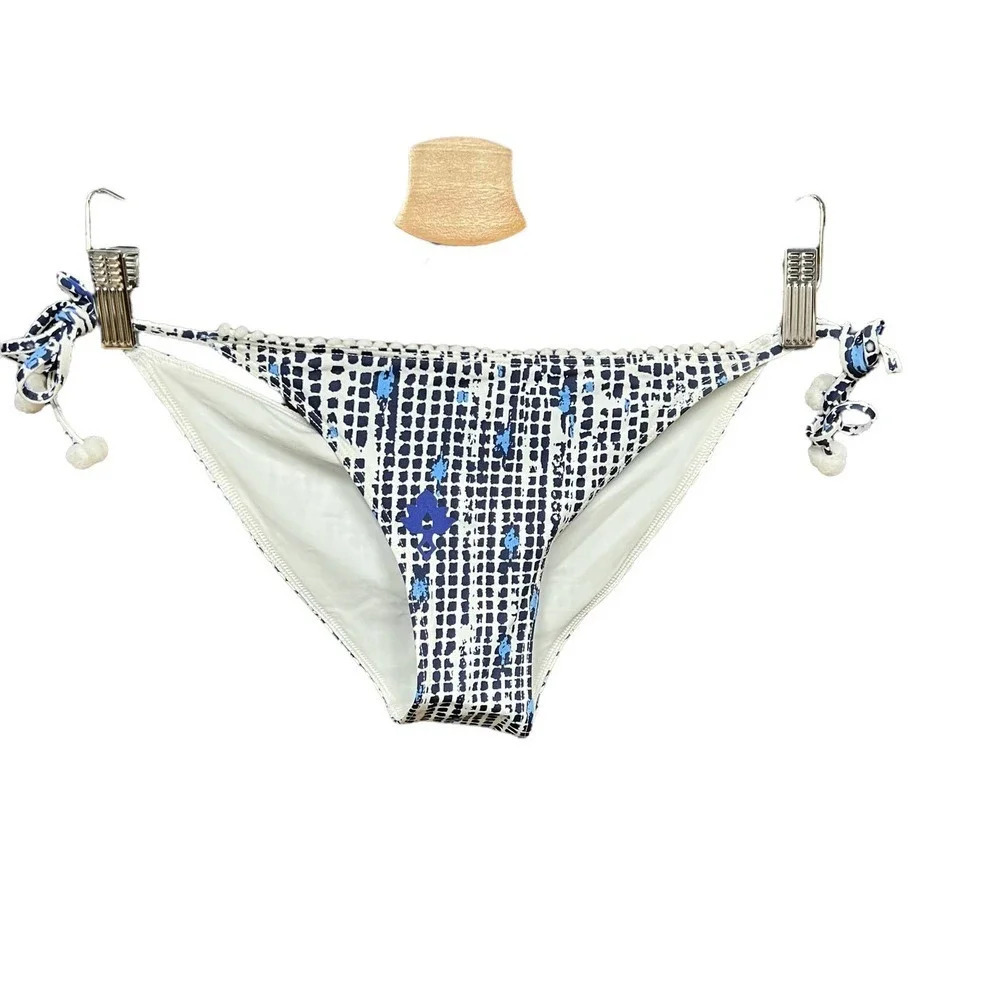 Poupette St. Barth Lucy Pom Trim Dotted Bikini Bottom Navy‎ Blue Size XS